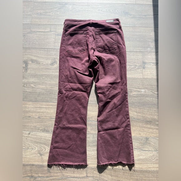 AG - Farrah Boot Crop High Rise Jeans Size 30 Burgundy Corduroy Raw Hem Flare - Picture 1 of 11